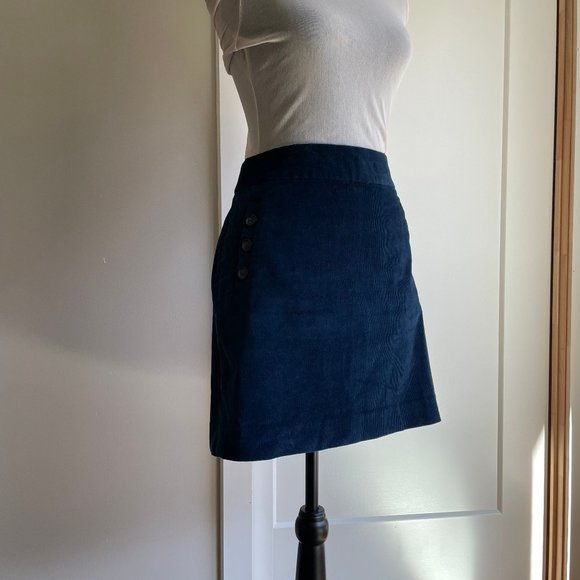 Blue Cord Short Skirt 90s Hip Side Button Pockets - Picture 9 of 9